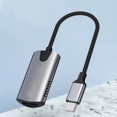 Videó-Audió digitalizáló adapter, HDMI-ről USB-C, videófelvétel és élő közvetítés szerkeztéshez, ezüstszín