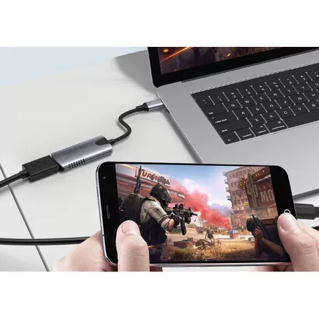 Videó-Audió digitalizáló adapter, HDMI-ről USB-C, videófelvétel és élő közvetítés szerkeztéshez, ezüstszín