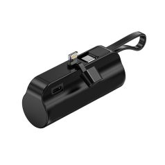   Powerbank, 3500mAh hordozható külső akkumulátor, Lightning és USB-C csatlakozóval, fekete