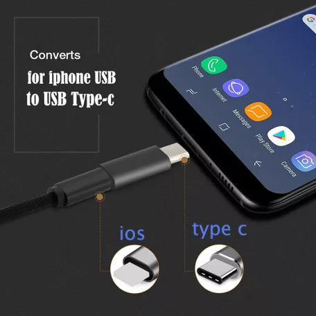 Univerzális OTG adapter (Lightning->USB-C), USB 3.0,  laptoppal és mobiltelefonnal, ezüst