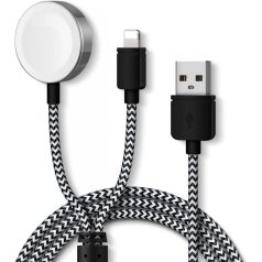   2 az 1-ben Lightning + Vezeték nélküli töltés, iPhone, iPad és Apple Watch töltőkábel, fehér-fekete