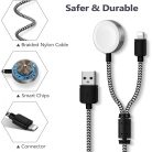 2 az 1-ben Lightning + Vezeték nélküli töltés, iPhone, iPad és Apple Watch töltőkábel, fehér-fekete