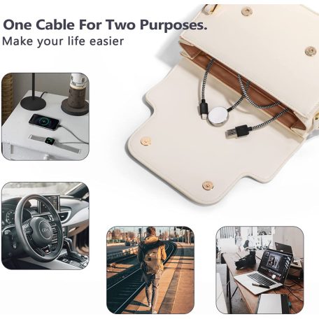 2 az 1-ben Lightning + Vezeték nélküli töltés, iPhone, iPad és Apple Watch töltőkábel, fehér-fekete