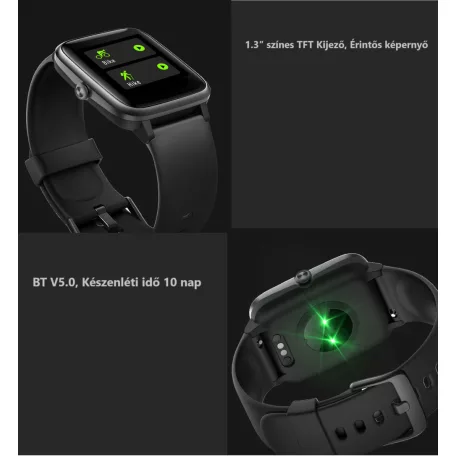 Lintelek Okos Egészség karkötő, 1.3″ színes TFT érintőkijelző aktivitásmérő, Lépésszámláló és Szívritmus mérés, fekete