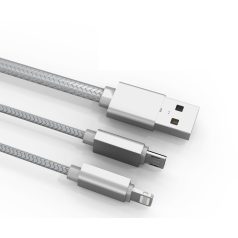   LDNIO 2 az 1-ben adat- és töltőkábel LC-86, USB-ről Lightning/MicroUSB csatlakozó, 1 méter, asztroszürke