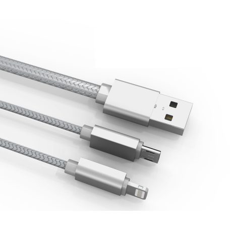 LDNIO 2 az 1-ben adat- és töltőkábel LC-86, USB-ről Lightning/MicroUSB csatlakozó, 1 méter, asztroszürke