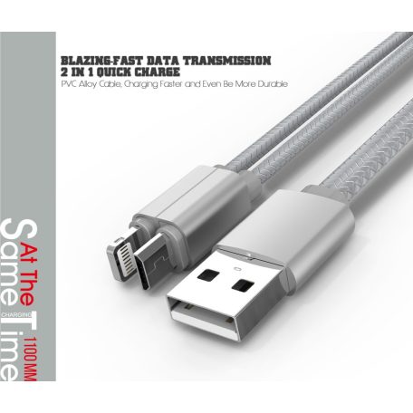 LDNIO 2 az 1-ben Adat- és Töltőkábel LC-86, USB-ről Lightning/MicroUSB csatlakozó, 1 méter, asztroszürke
