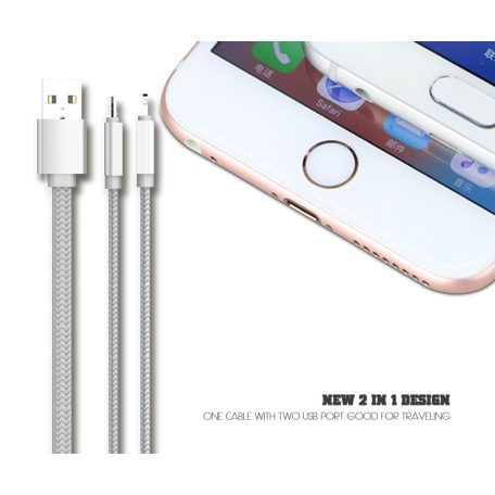 LDNIO 2 az 1-ben Adat- és Töltőkábel LC-86, USB-ről Lightning/MicroUSB csatlakozó, 1 méter, asztroszürke