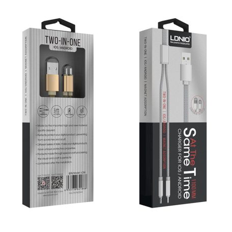 LDNIO 2 az 1-ben Adat- és Töltőkábel LC-86, USB-ről Lightning/MicroUSB csatlakozó, 1 méter, asztroszürke