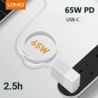 LDNIO Adat- és Töltőkábel LC121c, USB-C/USB-C csatlakozó, 65W gyorstöltés, 1 méter, fehér