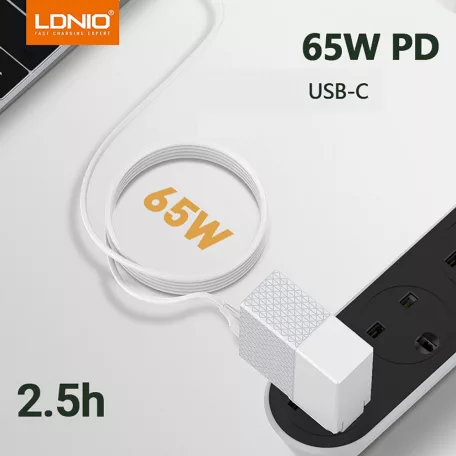 LDNIO Adat- és Töltőkábel LC121c, USB-C/USB-C csatlakozó, 65W gyorstöltés, 1 méter, fehér