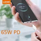 LDNIO Adat- és Töltőkábel LC121c, USB-C/USB-C csatlakozó, 65W gyorstöltés, 1 méter, fehér