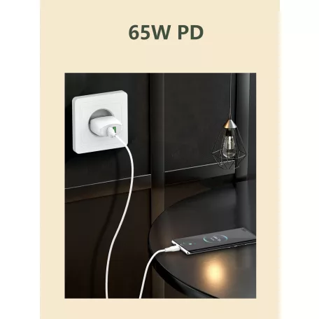 LDNIO Adat- és Töltőkábel LC121c, USB-C/USB-C csatlakozó, 65W gyorstöltés, 1 méter, fehér