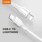 LDNIO Adat- és Töltőkábel LC121i, Lightning/USB-C csatlakozó, 30W gyorstöltés, 1 méter, fehér