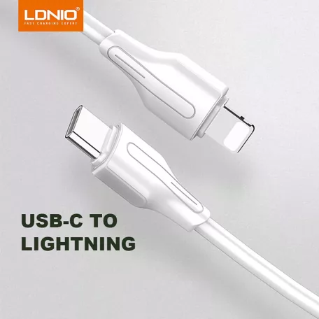 LDNIO Adat- és Töltőkábel LC121i, Lightning/USB-C csatlakozó, 30W gyorstöltés, 1 méter, fehér