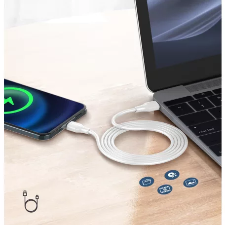 LDNIO Adat- és Töltőkábel LC121i, Lightning/USB-C csatlakozó, 30W gyorstöltés, 1 méter, fehér