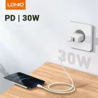 LDNIO Adat- és Töltőkábel LC121i, Lightning/USB-C csatlakozó, 30W gyorstöltés, 1 méter, fehér