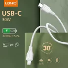 LDNIO Adat- és Töltőkábel LC121i, Lightning/USB-C csatlakozó, 30W gyorstöltés, 1 méter, fehér