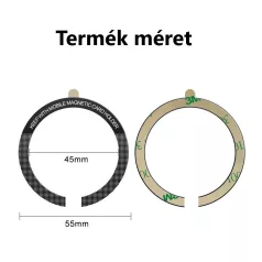   Univerzális mágnes gyűrű, MagSafe wireless töltőhöz, autós mágneses mobiltartóhoz, mobiltelefonra ragasztható, C alakú, fekete