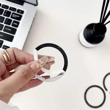 Univerzális mágnes gyűrű, MagSafe wireless töltőhöz, autós mágneses mobiltartóhoz, mobiltelefonra ragasztható, C alakú, fekete