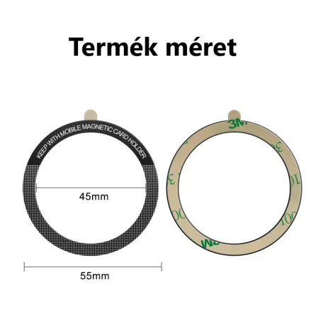 Univerzális mágnes gyűrű, MagSafe wireless töltőhöz, autós mágneses mobiltartóhoz, mobiltelefonra ragasztható, fekete