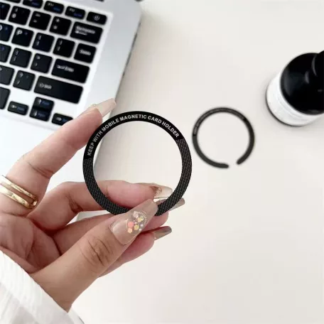 Univerzális mágnes gyűrű, MagSafe wireless töltőhöz, autós mágneses mobiltartóhoz, mobiltelefonra ragasztható, fekete