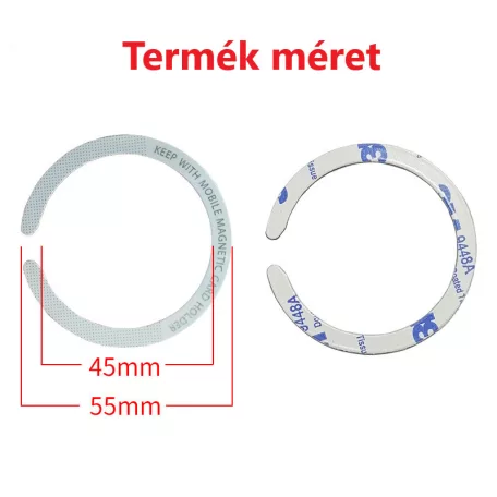 Univerzális mágnes gyűrű, MagSafe wireless töltőhöz, autós mágneses mobiltartóhoz, mobiltelefonra ragasztható, C alakú, fehér