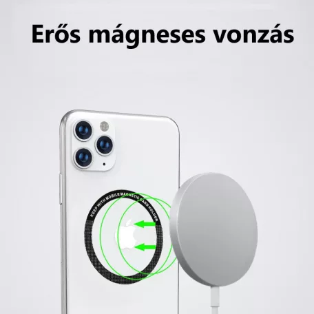 Univerzális mágnes gyűrű, MagSafe wireless töltőhöz, autós mágneses mobiltartóhoz, mobiltelefonra ragasztható, C alakú, fehér