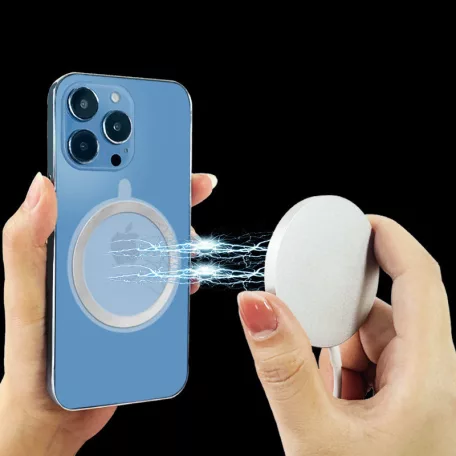 Univerzális mágnes gyűrű, MagSafe wireless töltőhöz, autós mágneses mobiltartóhoz, mobiltelefonra ragasztható, O alakú, fehér