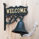 Öntöttvas Kolomp, 'WELCOME' feliratú, Vintage hangulatú dizájnnal, fekete