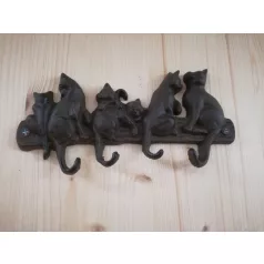   Öntöttvas Fogas, 6 cicával a tetején, póráz, kulcs, ruha akasztó, Vintage hangulatú dizájnnal, fekete