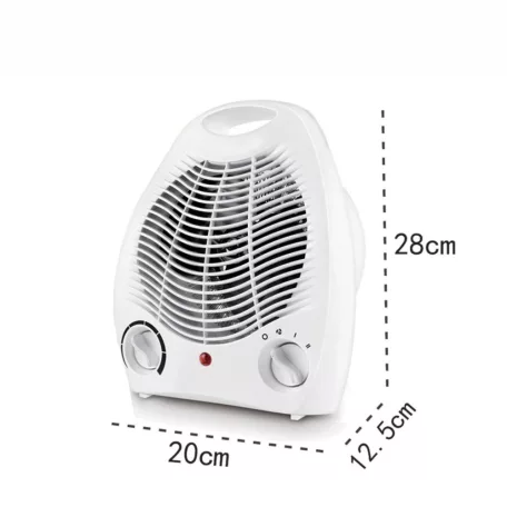 Hordozható Mini Ventilátoros Fűtőtest, 3 különböző fokozattal, 1000W/2000W állítható fűtési teljesítmény, fehér