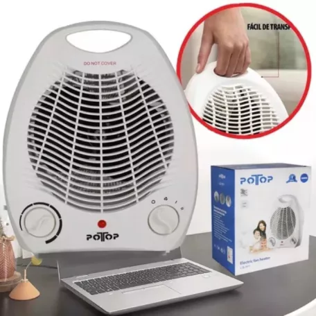 Hordozható Mini Ventilátoros Fűtőtest, 3 különböző fokozattal, 1000W/2000W állítható fűtési teljesítmény, fehér