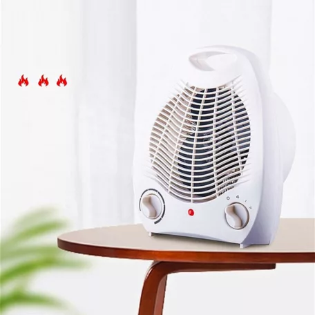 Hordozható Mini Ventilátoros Fűtőtest, 3 különböző fokozattal, 1000W/2000W állítható fűtési teljesítmény, fehér