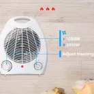 Hordozható Mini Ventilátoros Fűtőtest, 3 különböző fokozattal, 1000W/2000W állítható fűtési teljesítmény, fehér