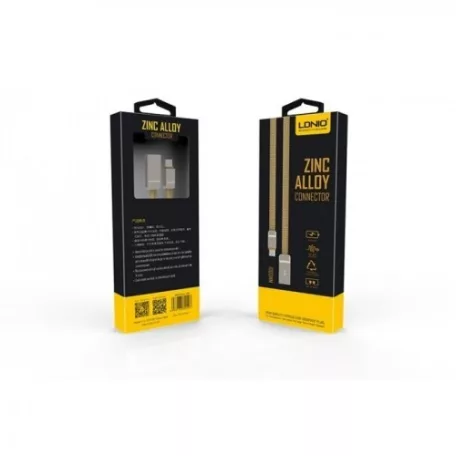 LDNIO Adat- és Töltőkábel LS-24, MicroUSB/USB csatlakozó, 2.1A gyorstöltés, 1 méter, aranyszín