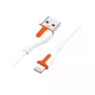 LDNIO Adat- és Tápkábel, LS571, Lightning/USB csatlakozó, 2.4A gyorstöltés, 1 méter, fehér/narancssárga