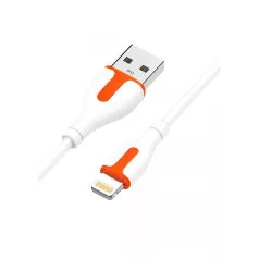   LDNIO Adat- és Tápkábel, LS571, Lightning/USB csatlakozó, 2.4A gyorstöltés, 1 méter, fehér/narancssárga