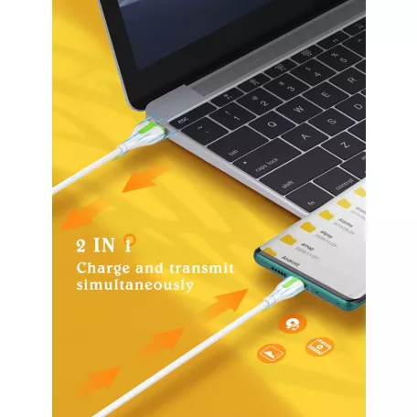 LDNIO Adat- és Tápkábel, LS571, Lightning/USB csatlakozó, 2.4A gyorstöltés, 1 méter, fehér/narancssárga