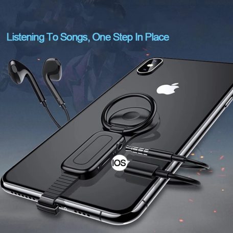 Lightning->3.5mm Jack átalakitós Töltő és Adapter, telefontartó funkció, fekete