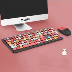   MOFII vezeték nélküli billentyűzet + egér, M666, nemzetközi elrendezés, Fekete/multicolor