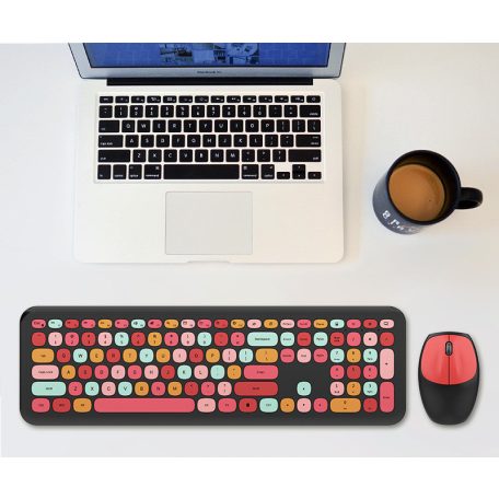 MOFII vezeték nélküli billentyűzet + egér, M666, nemzetközi elrendezés, Fekete/multicolor