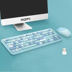   MOFII vezeték nélküli billentyűzet + egér, RF-666, nemzetközi elrendezés, Kék/multicolor