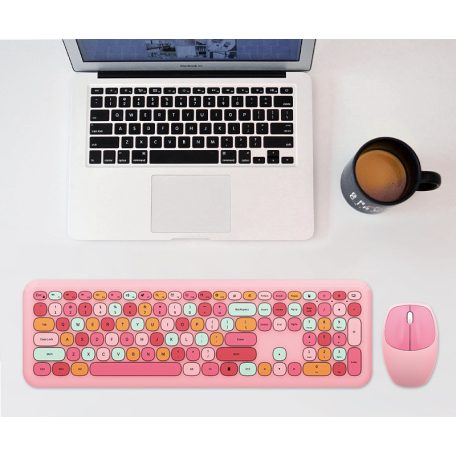 MOFII vezeték nélküli billentyűzet + egér, RF-666, nemzetközi elrendezés, Kék/multicolor