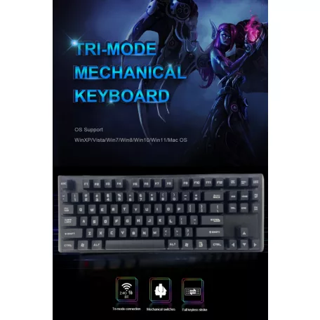 Vezeték nélküli Gaming Billentyűzet + Egér, RF8090, nemzetközi kiosztás, fekete