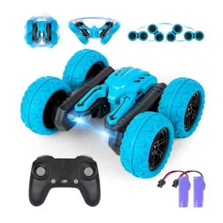 Tornado Távirányítós stunt autó, 2,4 GHz-es rádióvezérlésű, LED világítással és hang, 360 fokos elforgatással, 8 év feletti gyermekek számára, kék