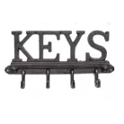 Öntöttvas Fogas, 'KEYS' feliratú, kabát, kulcs, póráz akasztó, Vintage hangulatú dizájnnal, fekete