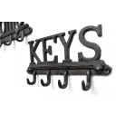 Öntöttvas Fogas, 'KEYS' feliratú, kabát, kulcs, póráz akasztó, Vintage hangulatú dizájnnal, fekete