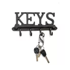 Öntöttvas Fogas, 'KEYS' feliratú, kabát, kulcs, póráz akasztó, Vintage hangulatú dizájnnal, fekete