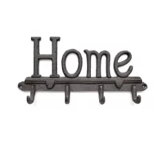   Öntöttvas Fogas, 'Home' feliratú, kabát, kulcs, póráz akasztó, Vintage hangulatú dizájnnal, fekete